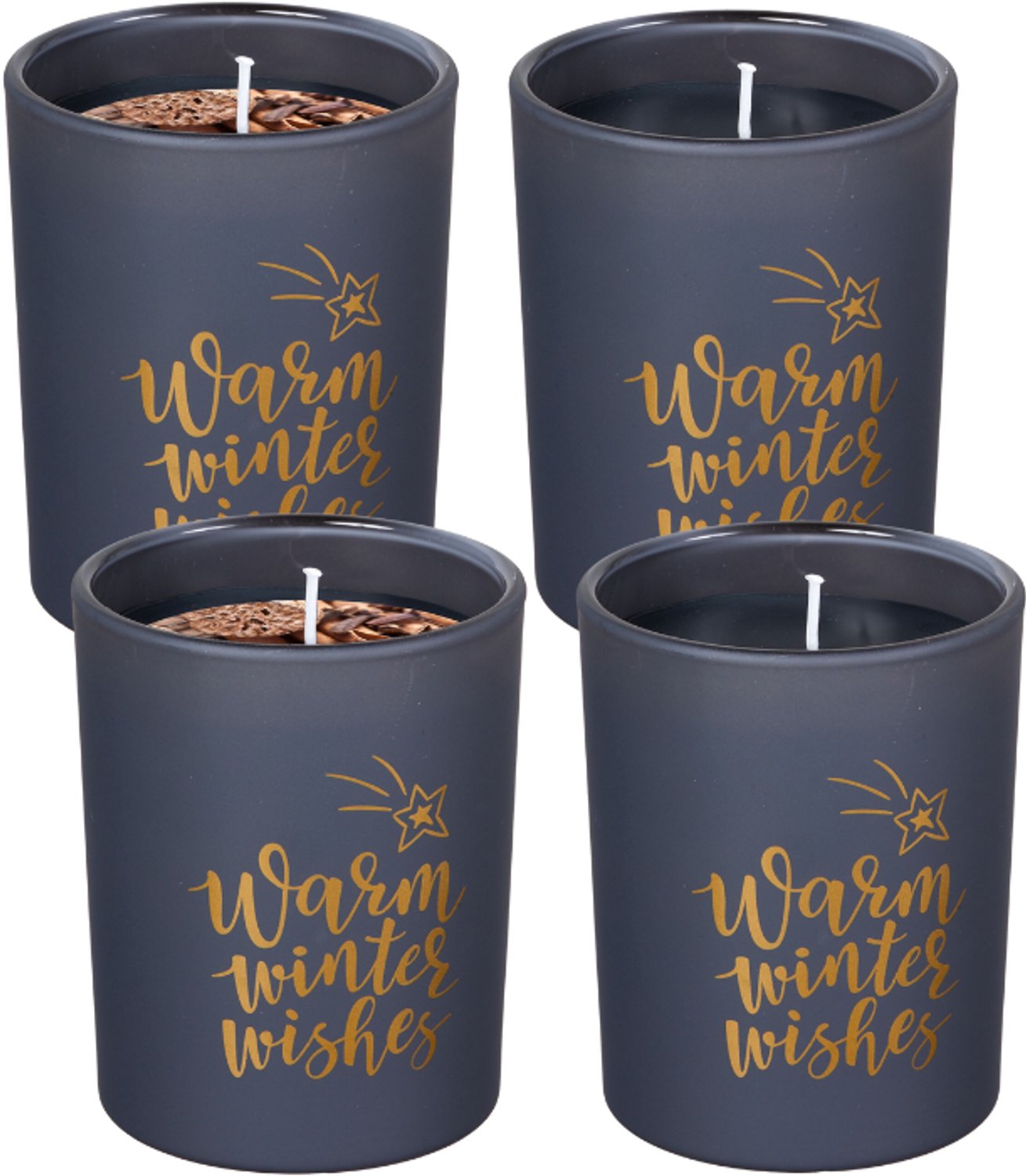 SPAAS Geurkaars in Glas 'Warm Winter Wishes' - Festive Spices - circa 45u - 4 kaarsen Blauwgrijs