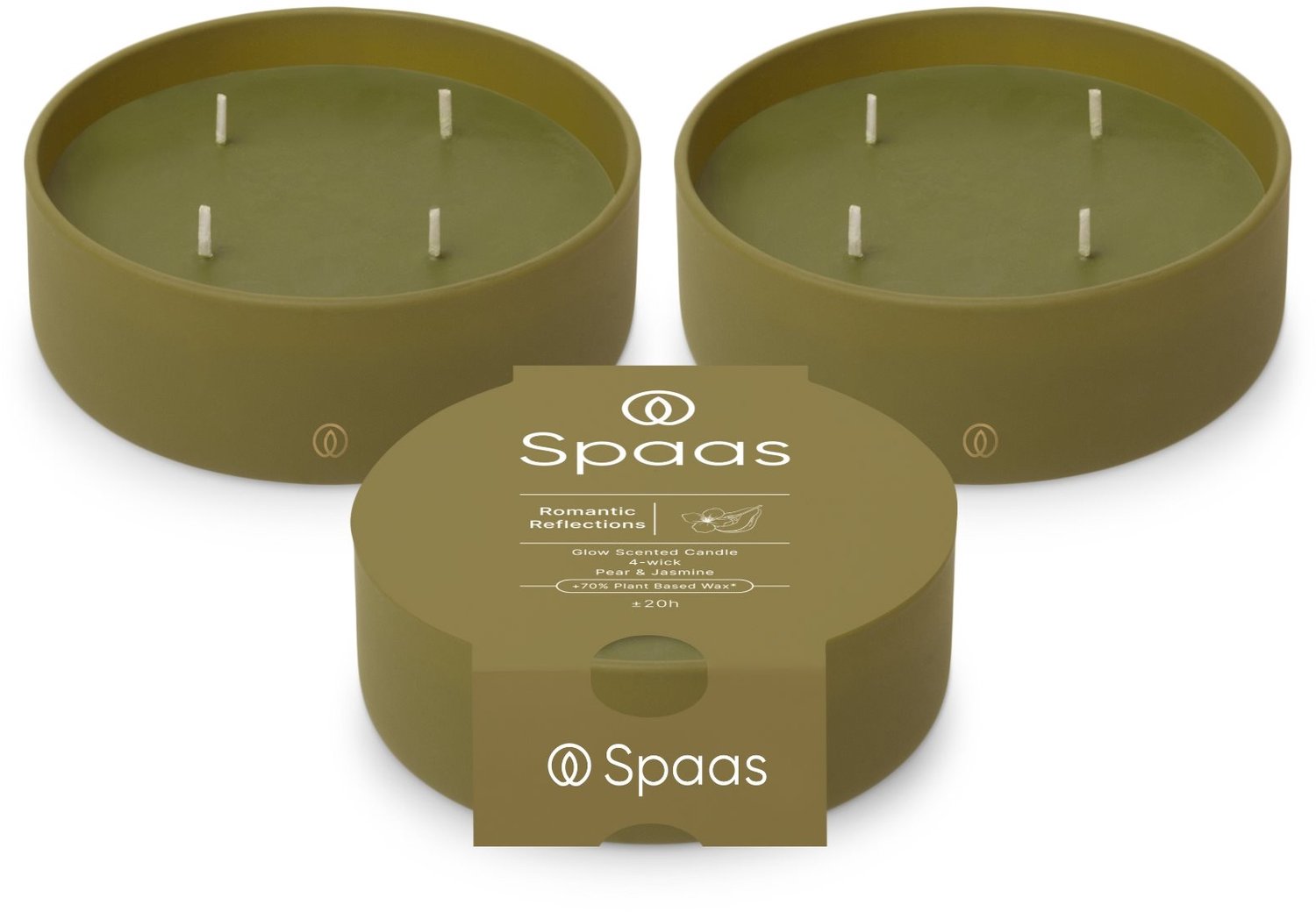 SPAAS Glow Geurkaars in glas - Set van 3 kaarsen - Peer en Jasmijn - circa 20u - Romantic Reflections Olijfgroen