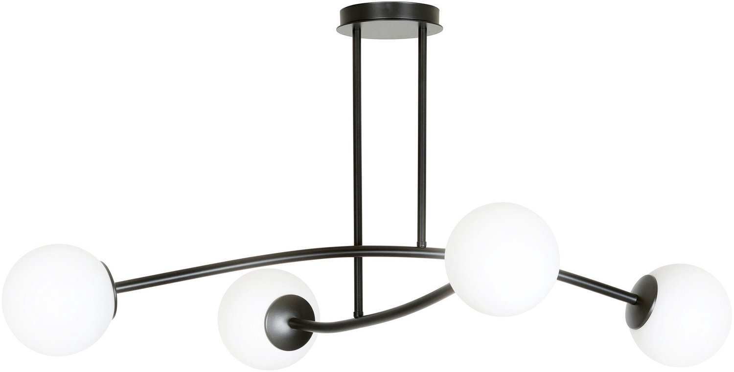 Emibig Lemvig eenvoudige pendellamp zwart met wit glas 4 lampen E14 - Perfecte verlichting voor elke ruimte