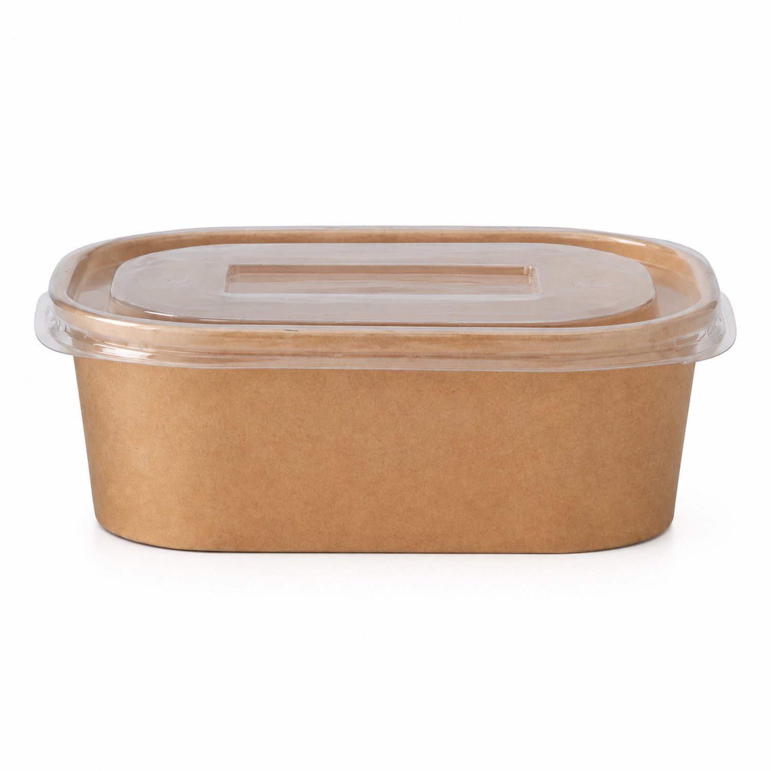 Rechthoekige wegwerpmaaltijdbak van kraftpapier, 360 ml, met PP-deksel