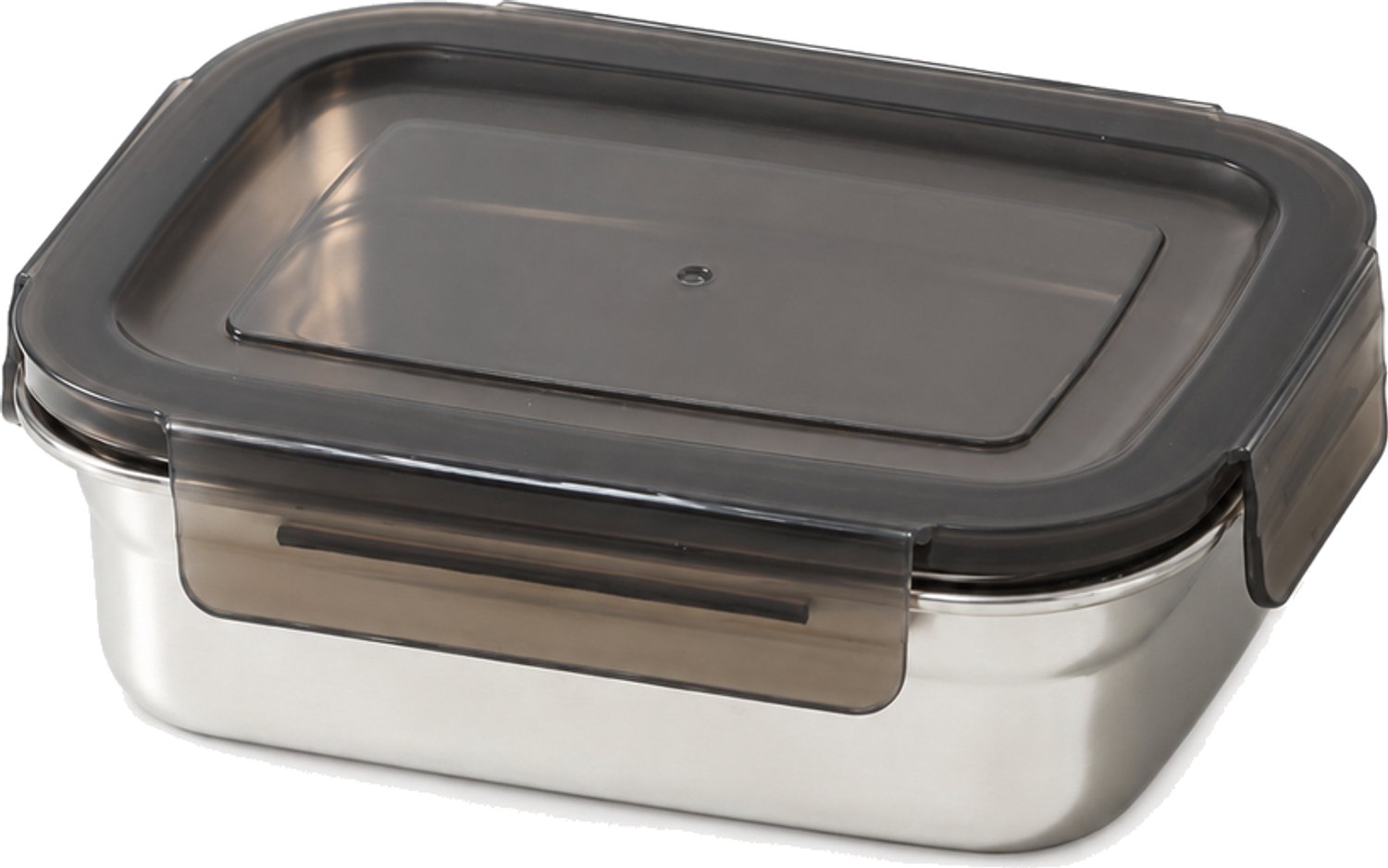 Broodtrommel rvs 304, 650 ml, rechthoekig model met afgeronde randen en zwart deksel