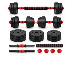 Prestara 3-in-1 Halterset 20KG – 2x 10KG Verstelbare Dumbbells & Barbell Set – Thuisfitness – Inclusief 40CM Connector