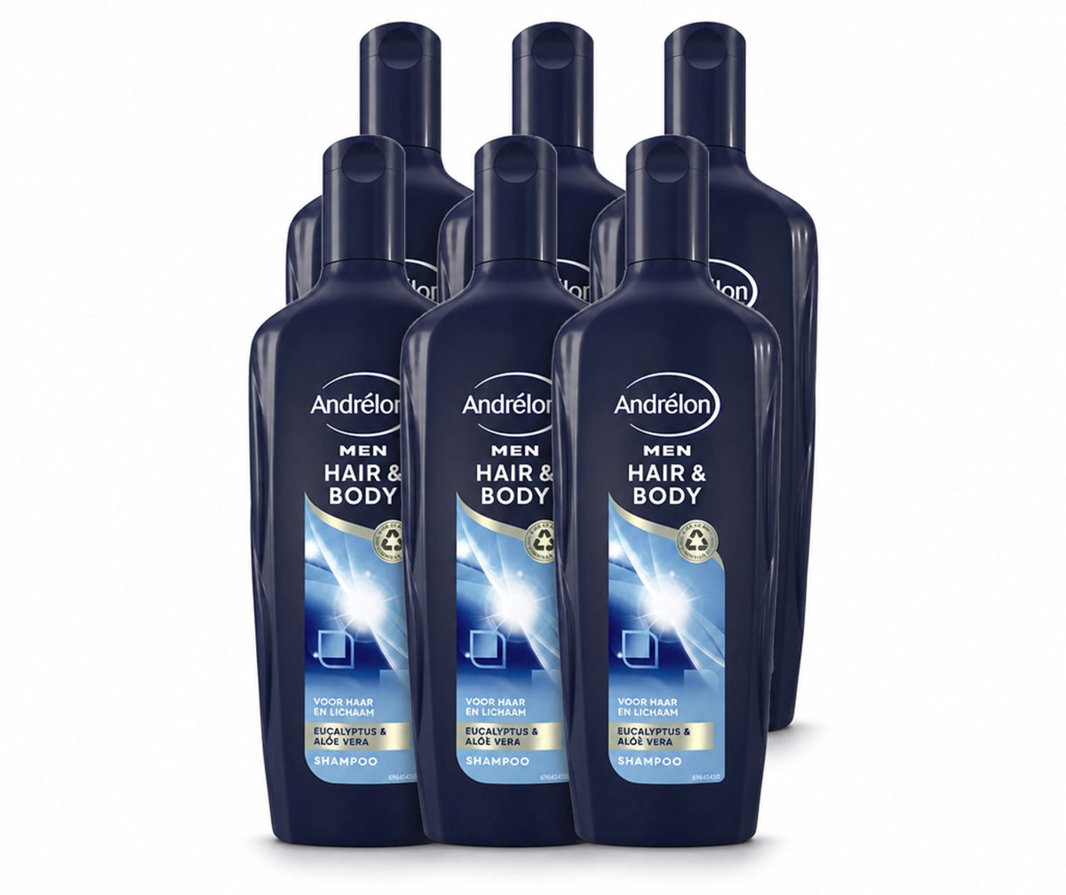 6 x Andrélon - Men - Hair & Body - Shampoo - 300 ml - Voordeelverpakking - 6 stuks