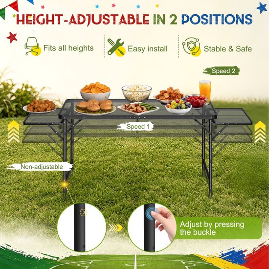 Froadp Table de Camping Pliante 120x60 cm, Table d'Appoint Extérieure avec Plateau en Grille Métallique, Table Pliante Hauteur & Largeur Réglables, Poignée de Transport, Table de Pique-nique (jusqu'à 176x60 cm) van Merkloos — afbeelding 5