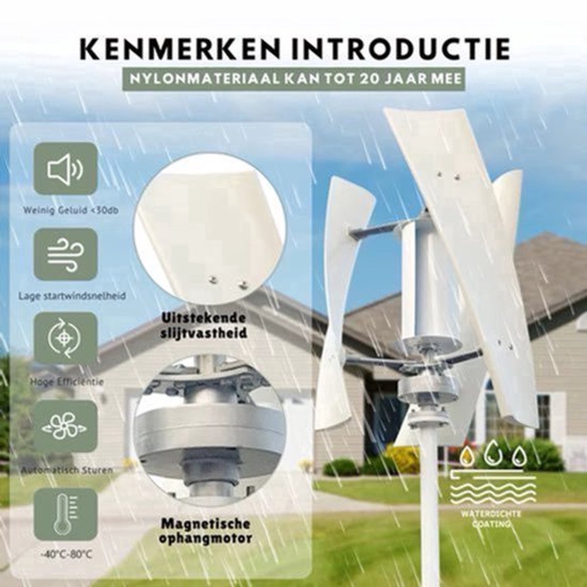 Windturbine - Windmolengenerator - Windenergie - Windturbine - 2000W - 24V - 3 bladen - met MPPT regelaar - Wit