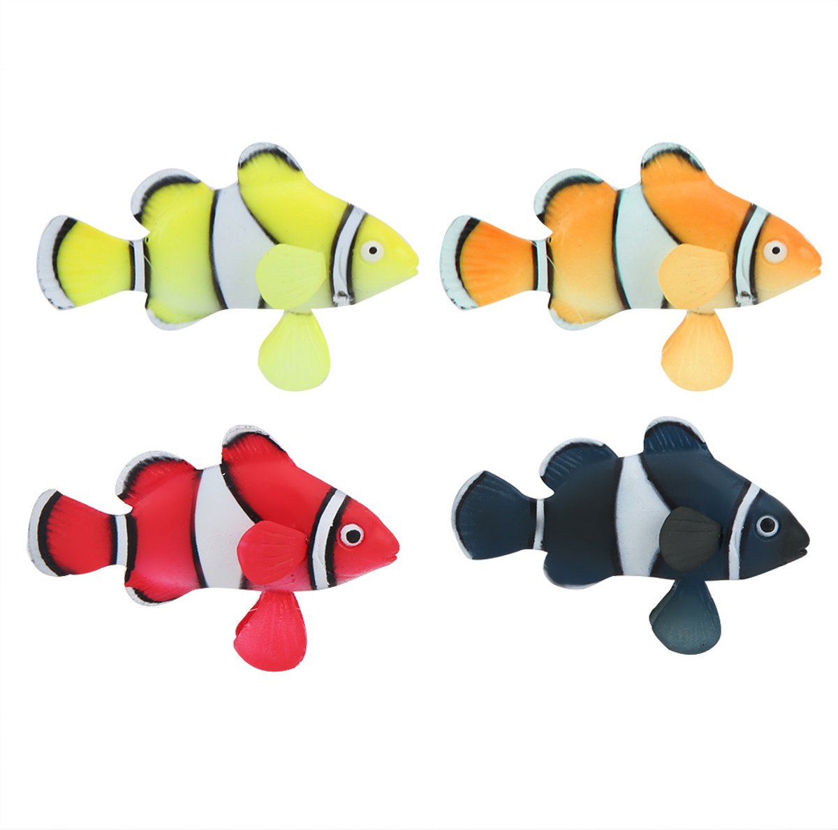 Aquarium decoratie - 4x siliconen lichtgevende clownvis - ca. 6,5 cm