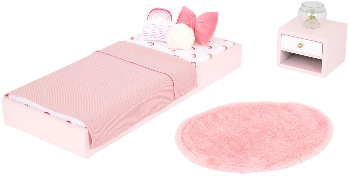 Elzusha - Speelgoedset voor poppen slaapkamer - Inclusief bed en nachtkastje