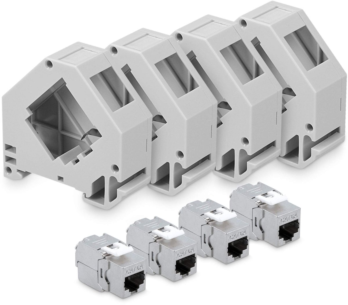 Elzusha - Keystone Adapters voor CAT6A Kabels - Set van 4 Modules met Rail Houder