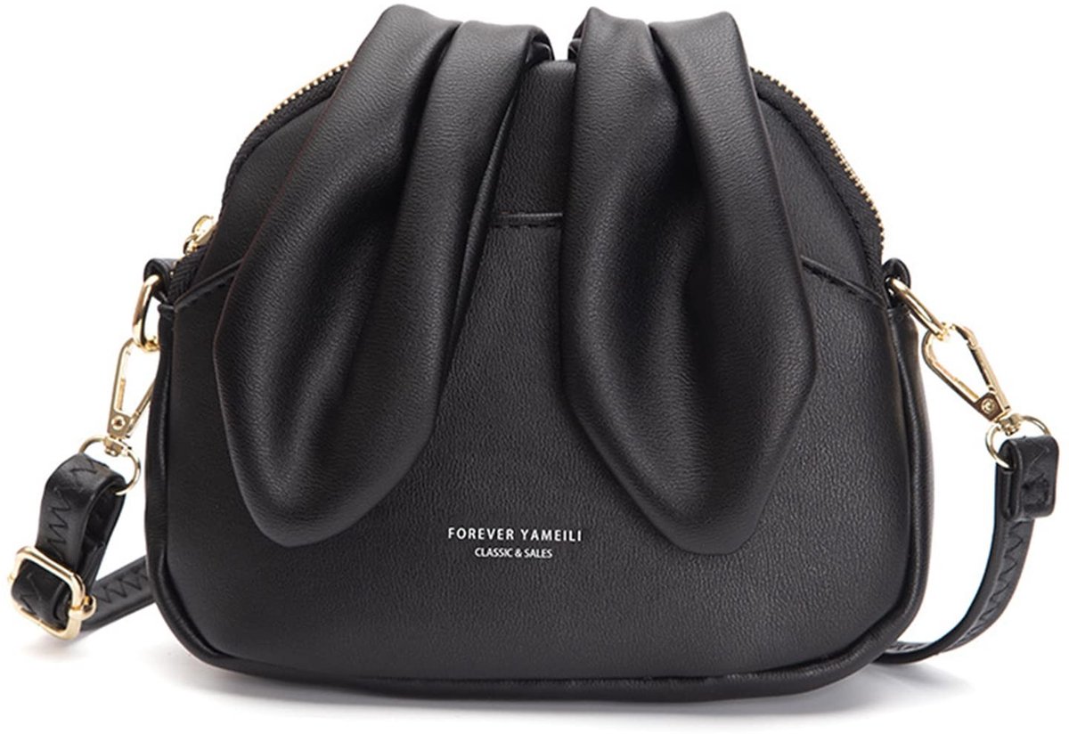Elzusha - Schoudertas voor dames - PU Leder, zwart, met rits