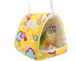 Vogelhangmat - Slaapnest Vogel - Vogeltent - Vogelkooi Accessoires - Papegaai Speelgoed - Parkiet Speelgoed - Hangmat - Pluche Huisje - Agapornis - Valkparkiet - Kanarie - Slaapzak - Geel - 1 Stuk
