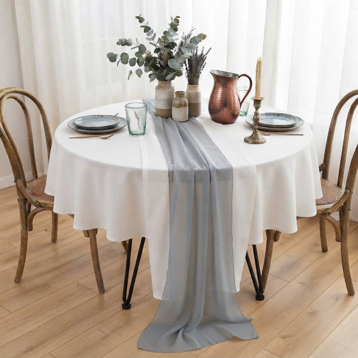 Livatto Tafelloper Grijs Mousseline Chiffon Stof voor Bruiloft - Zilver Tafeldecoratie, 70 x 400 cm