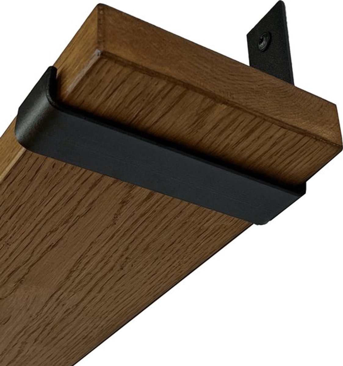 GoudmetHout Donkere Eiken Wandplank - 260x20 cm - Plankdragers L-UP Mat Zwart Donker eiken