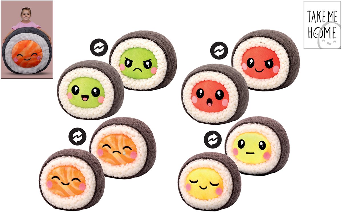 Take Me Home Kawaii Sushi Knuffel XL, 60 x 35 x 60 cm, 4 assorti.