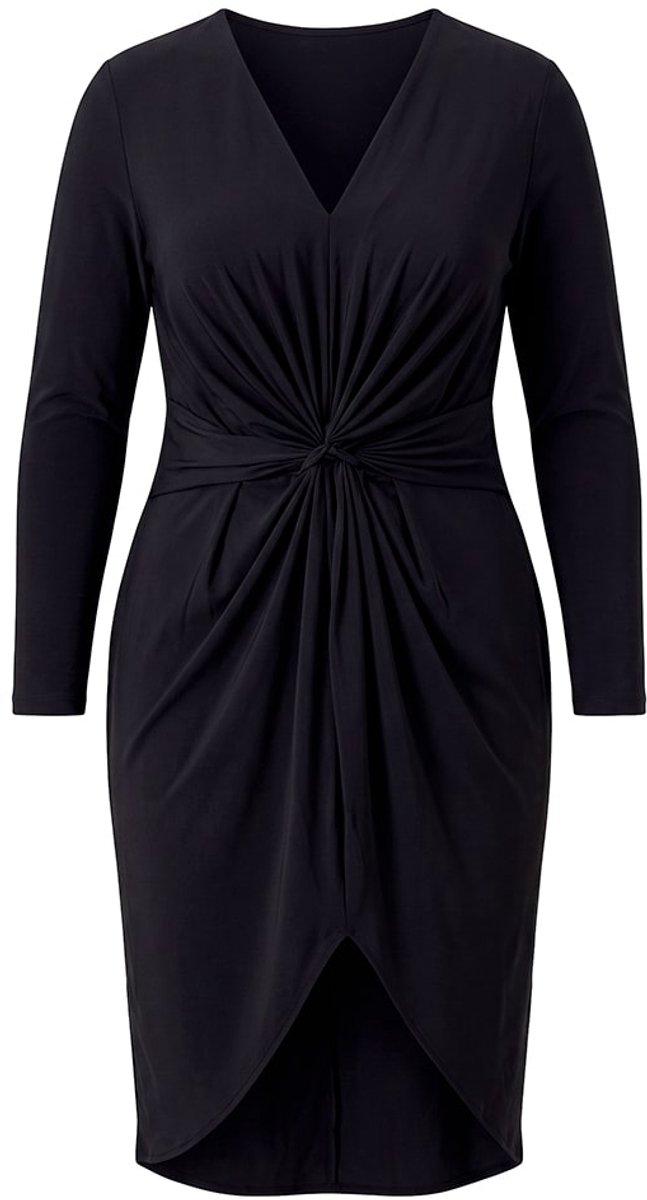 MIAMODA - Dames - Jerseyjurk A-lijn midi-lengte drapering lange mouwen - Zwart - Maat 56