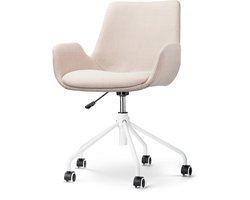 Nolon Nout-Eef Bureaustoel Beige - Stof - Verstelbaar - Wielen - Wit Onderstel - Lage Armleuning - Modern - Design - Comfirtabel
