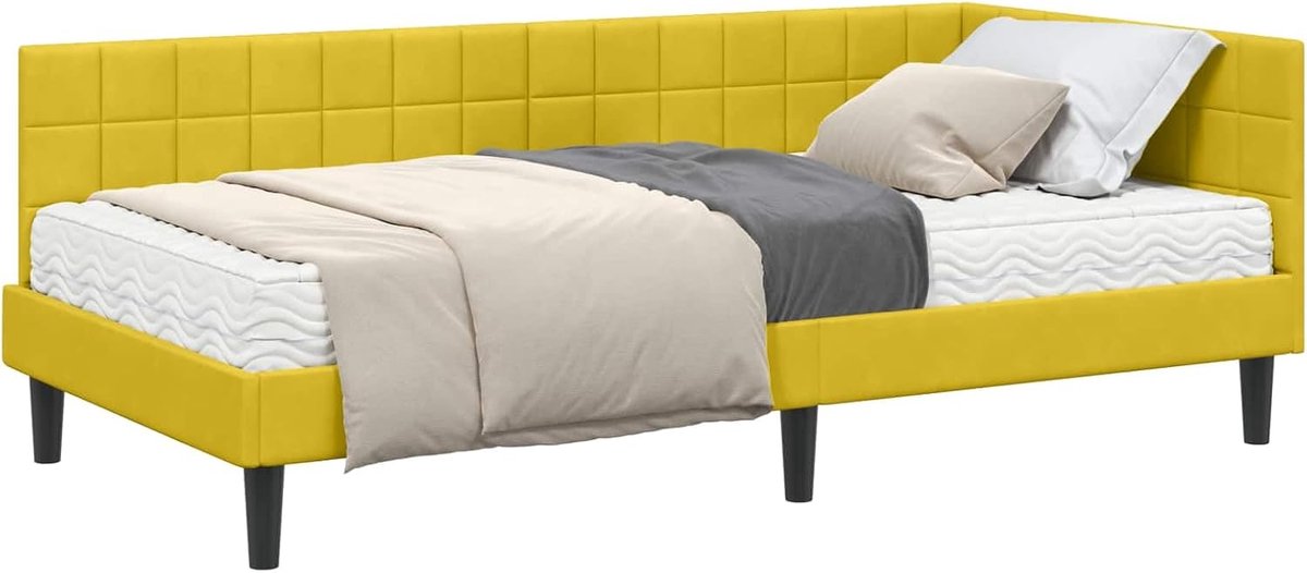 Hoekbedframe met matras, geel fluweel