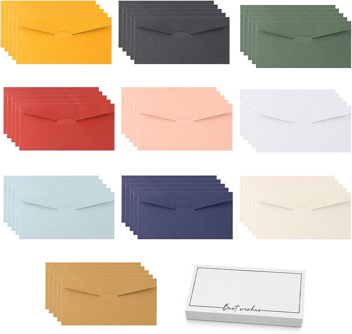 50 enveloppen 220 x 110 mm, linnenstructuur, 5 x 10 kleuren + 50 kaarten, ideaal voor bedankkaarten, uitnodigingen - ShopVlot