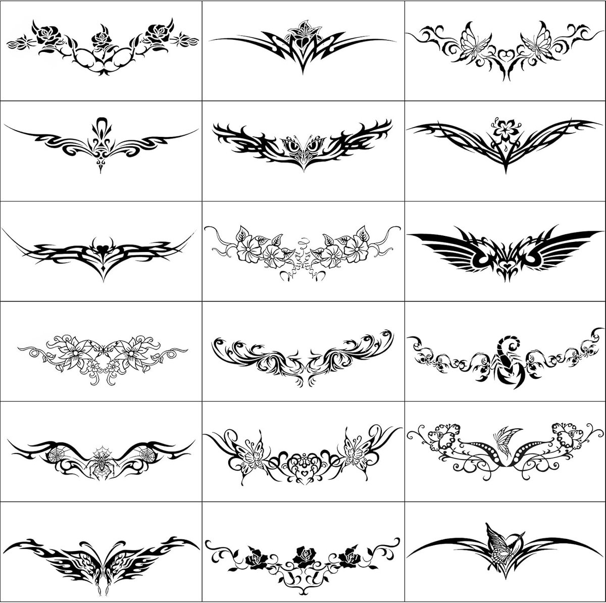 Tijdelijke tatoeages voor dames en heren, nep tatoeages, waterdicht, sexy, voor volwassenen, tribal-stickers, bloemen, vlinders, rug, buik, dijen, met roze precisieclip