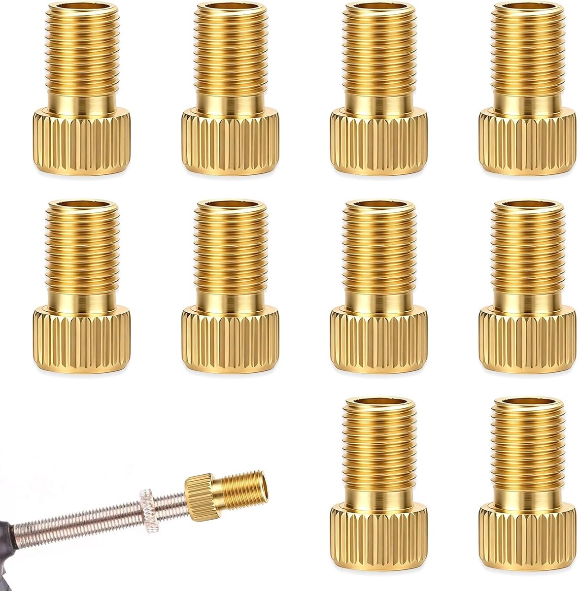 10 adapters voor het oppompen van Franse fietsen naar Presta/Schrader, geel, koper, lengte 15,4 mm, voor luchtpomp van - ShopVlot