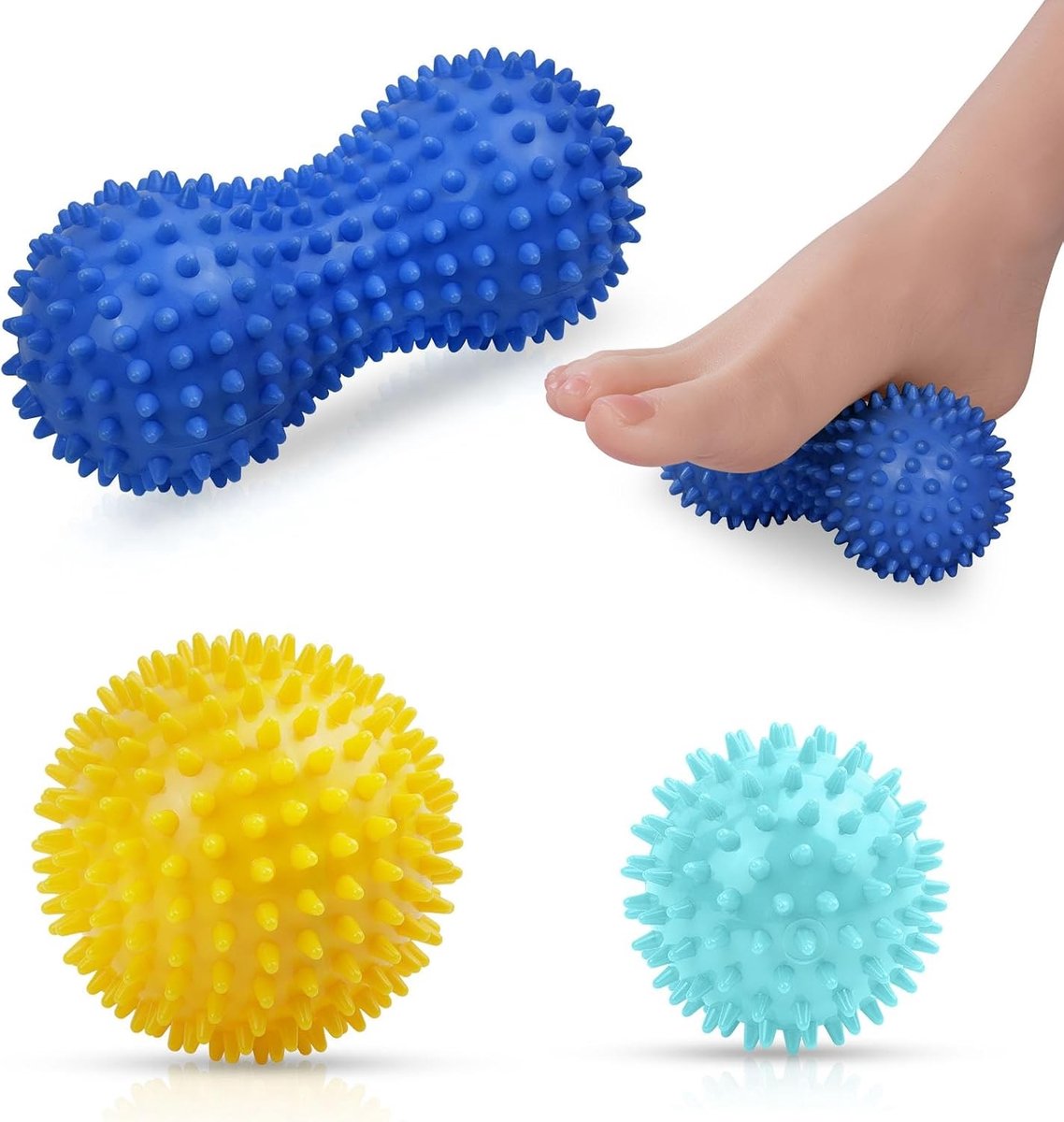 Set van 3 Spiky Massageballen voor Lichaam en Voeten, Ideaal voor Trigger Point Therapie, Myofasciale Ontspanning en Plantar Fasciitis Behandeling
