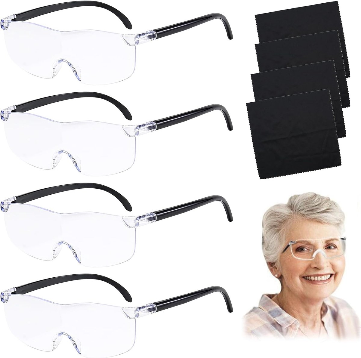 Set van 4 Vergrootglazen met 300%, 500%, 800% en 1000% Vergroting voor Lezen, Handwerken en Senioren - Draagbare Anti-Blauw Licht Magnifiers