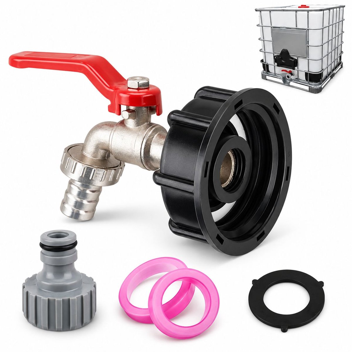 VHV - Tankadapter - 1/2 inch - Ibc uitloopkraan - Messing - Met afdichting - Tuinkraan voor regenwatertank - in de tuin