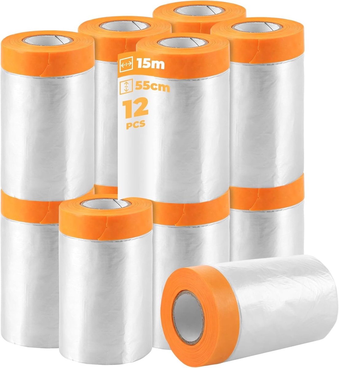 12 rollen transparante afplaktape, 55 cm x 15 m, voor stofdichte, verfbestendige en waterdichte toepassingen
