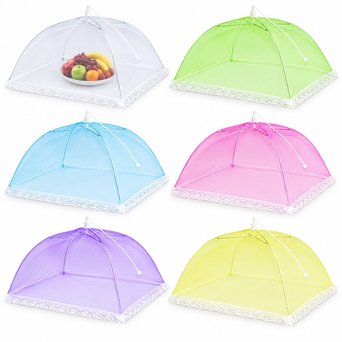 Opvouwbare Vliegenkapjes - 6 Stuks - 6 Kleuren - 43 x 43 Cm, Vliegenstopper Voor Eten, Buiten en Picknick
