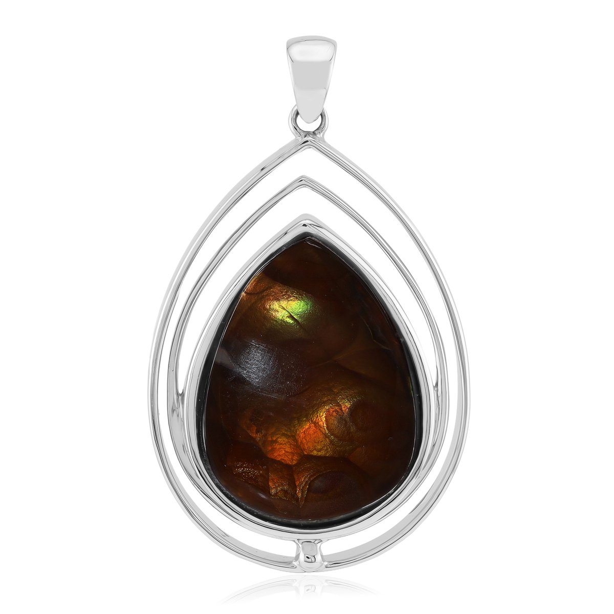 Cavill - Zilveren hanger met 12,95 ct Mexicaanse vuuragaat - 925 sterlingzilver gerhodineerd - druppelvormige cabochon - glanzend, elegant sieraad