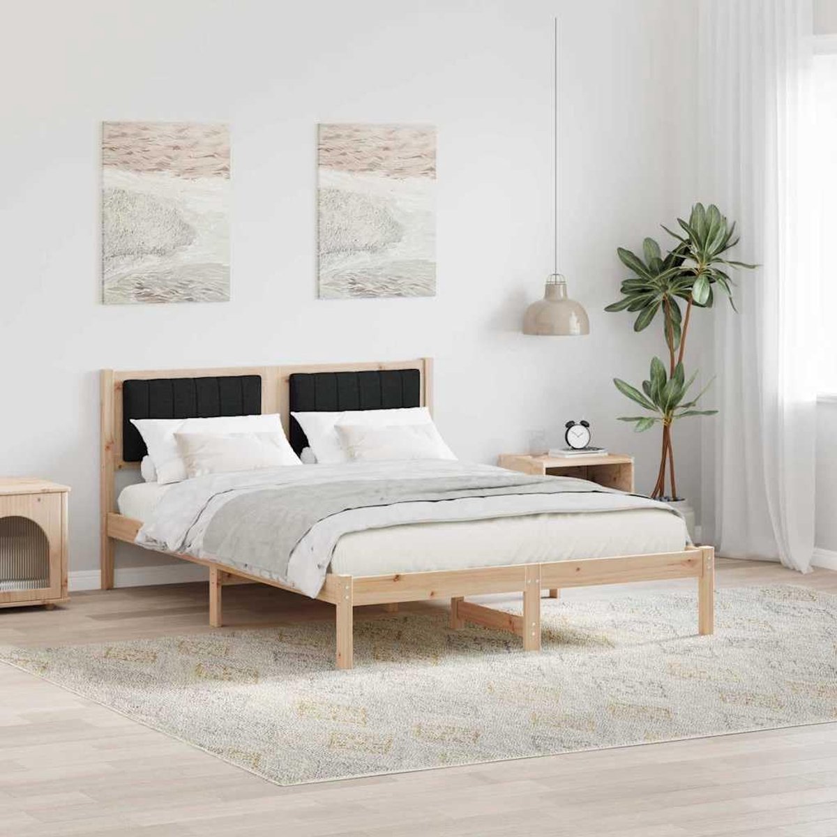 Grenenhout Modern Stijl Bedframe 140 x 200 cm Zwart