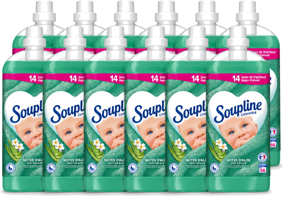 12 x Soupline - Wasverzachter - Aloë Vera - 56 Wasbeurten - 1.3L - Voordeelverpakking - 12 stuks