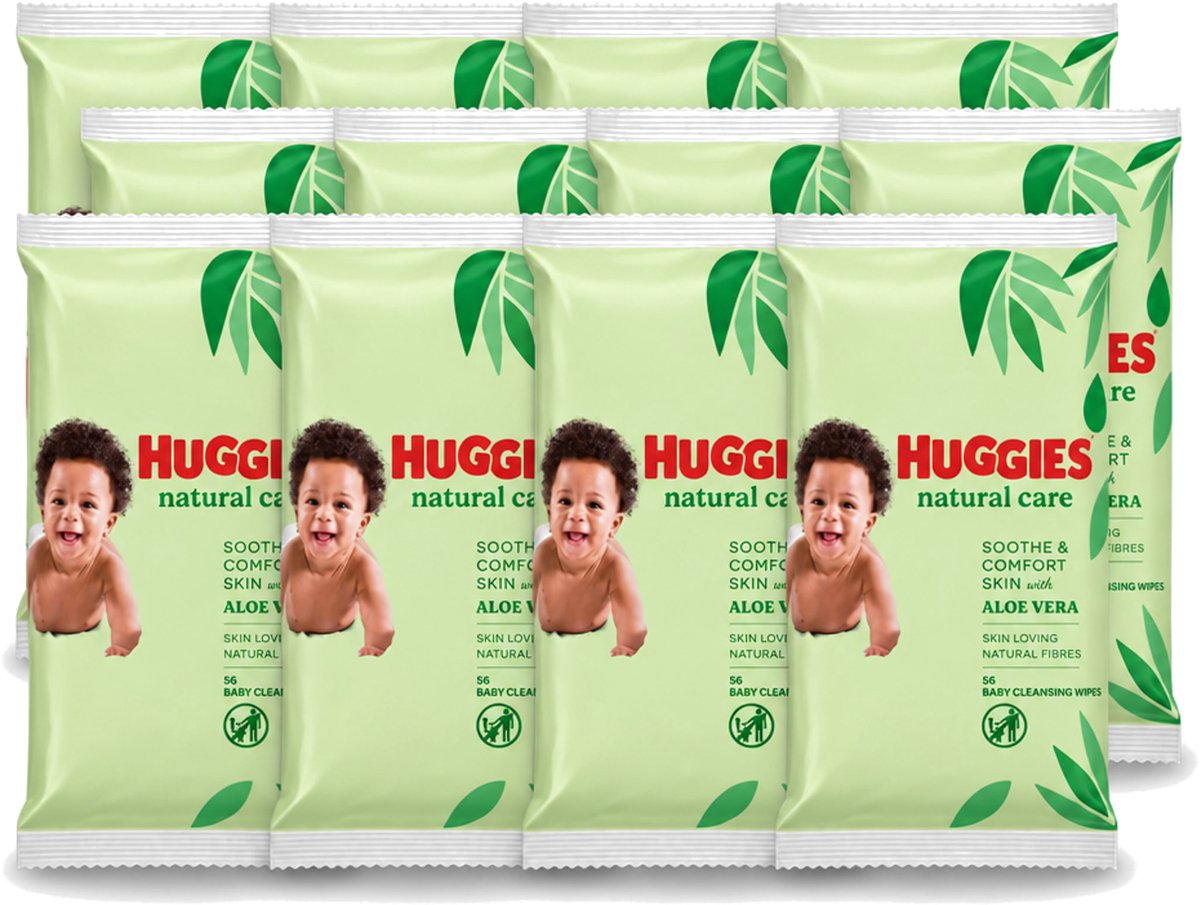 12 x Huggies - Billendoekjes - Huidvriendelijk - Met Aloë Vera - 56 Babydoekjes - Voordeelverpakking - 12 stuks