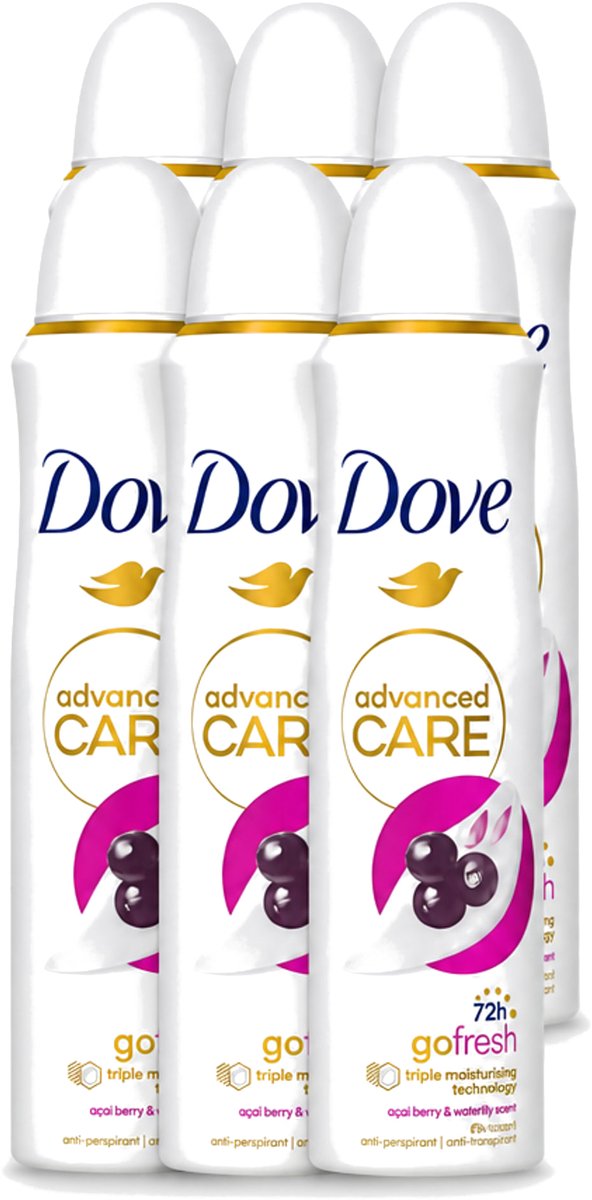 6 x Dove - Deospray - Acai Bes & Waterlelie - 150 ml - Voordeelverpakking - 6 stuks