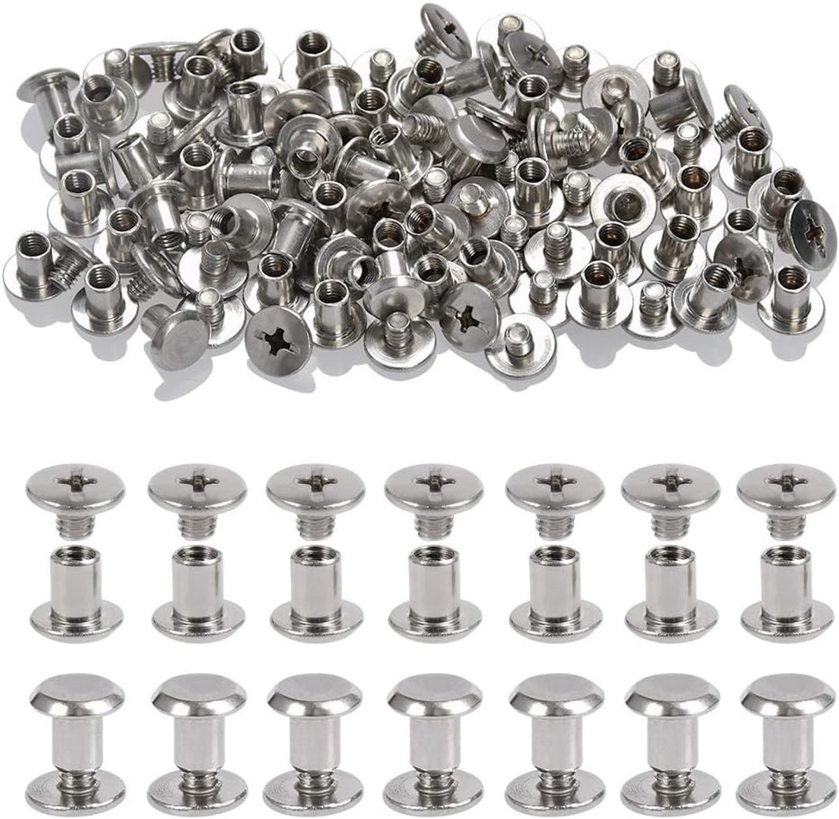 Chicago Binding Screws 5mm - 100 Stuks - Rivets met Knop voor Leer, Boeken en Handwerk