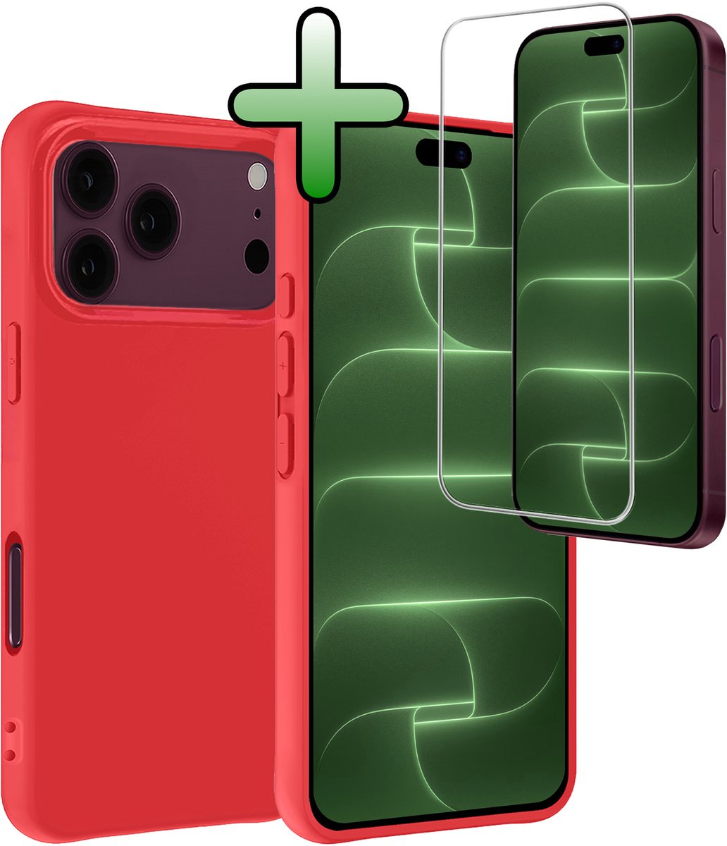Hoesje Met Screenprotector - Geschikt voor Apple iPhone 18 Pro Max - Sterk & Shockproof - Back Cover - Siliconen Case - Telefoon Hoes - Rood