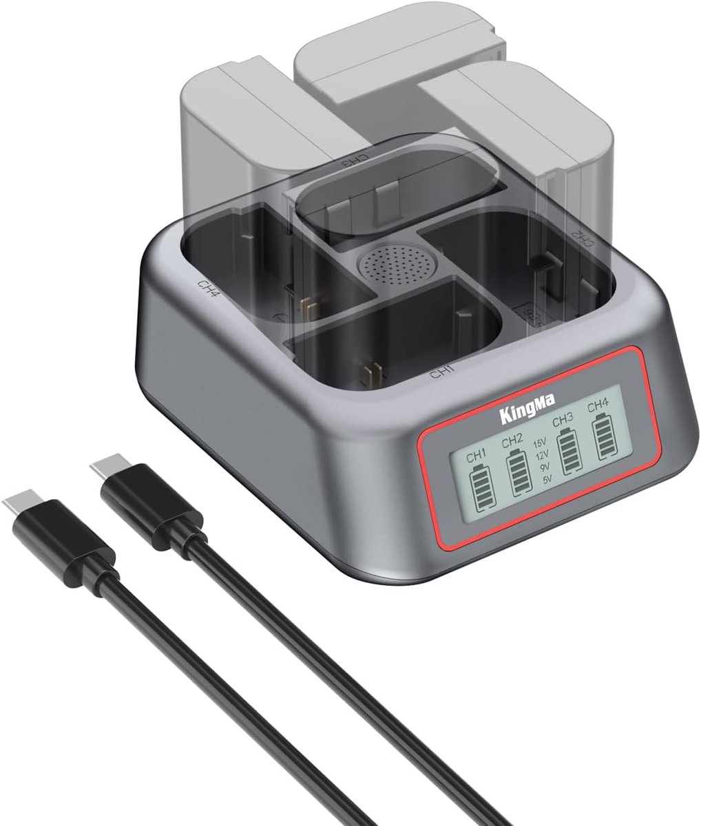 King Ma LP-E6 Camera Battery Charger, 4 Channel Charger for LP-E6/LP-E6N/LP-E6NH, 45W PD Fast Charging with LED - ShopVlot