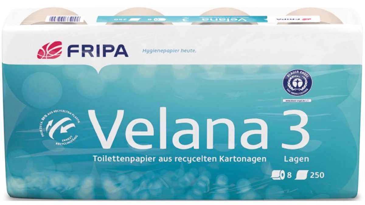fripa Velana toiletpapier, 3-laags, bruin, 8 rollen