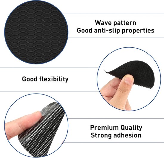 Antislip schoenzoolgrepen, zelfklevende rubberen pads voor betere grip, 10 stuks met golfdesign (zwart) — afbeelding 2