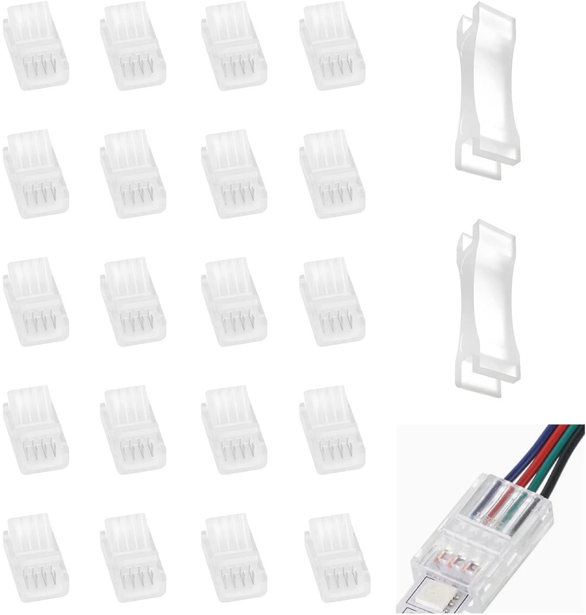 SnelShoppen - 20pcs LED Strip Connector 4 Pole 10mm - Solder Free Connector voor 10mm RGB LED Strips - Veilig en Stabiel - Ideaal voor Feesten en Deco