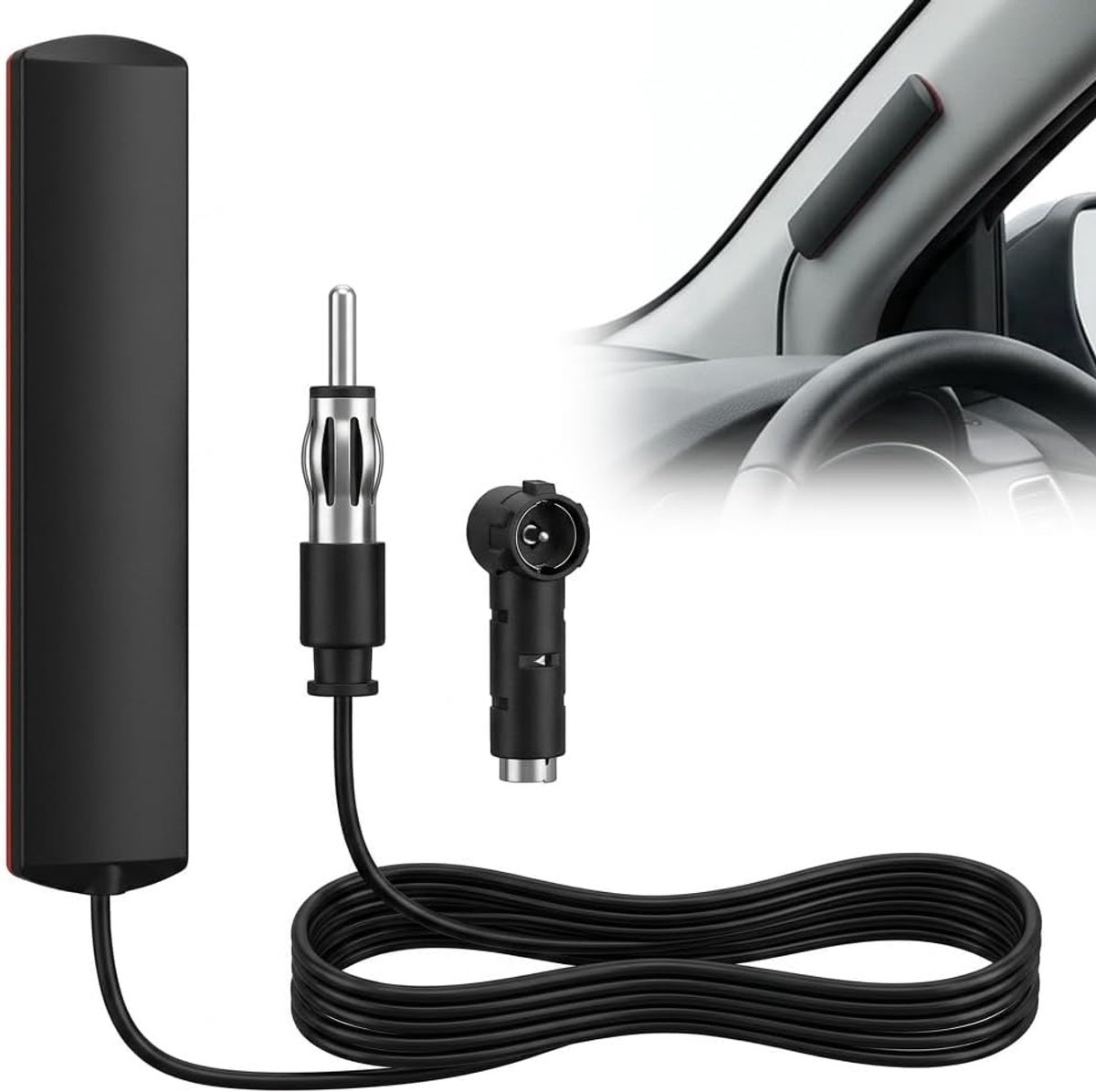Universal Car Radio Antenna FM, Windshield Antenna with 3 Meter Cable and DIN 41585 Bus to ISO Plug Adapter, Plate - ShopVlot