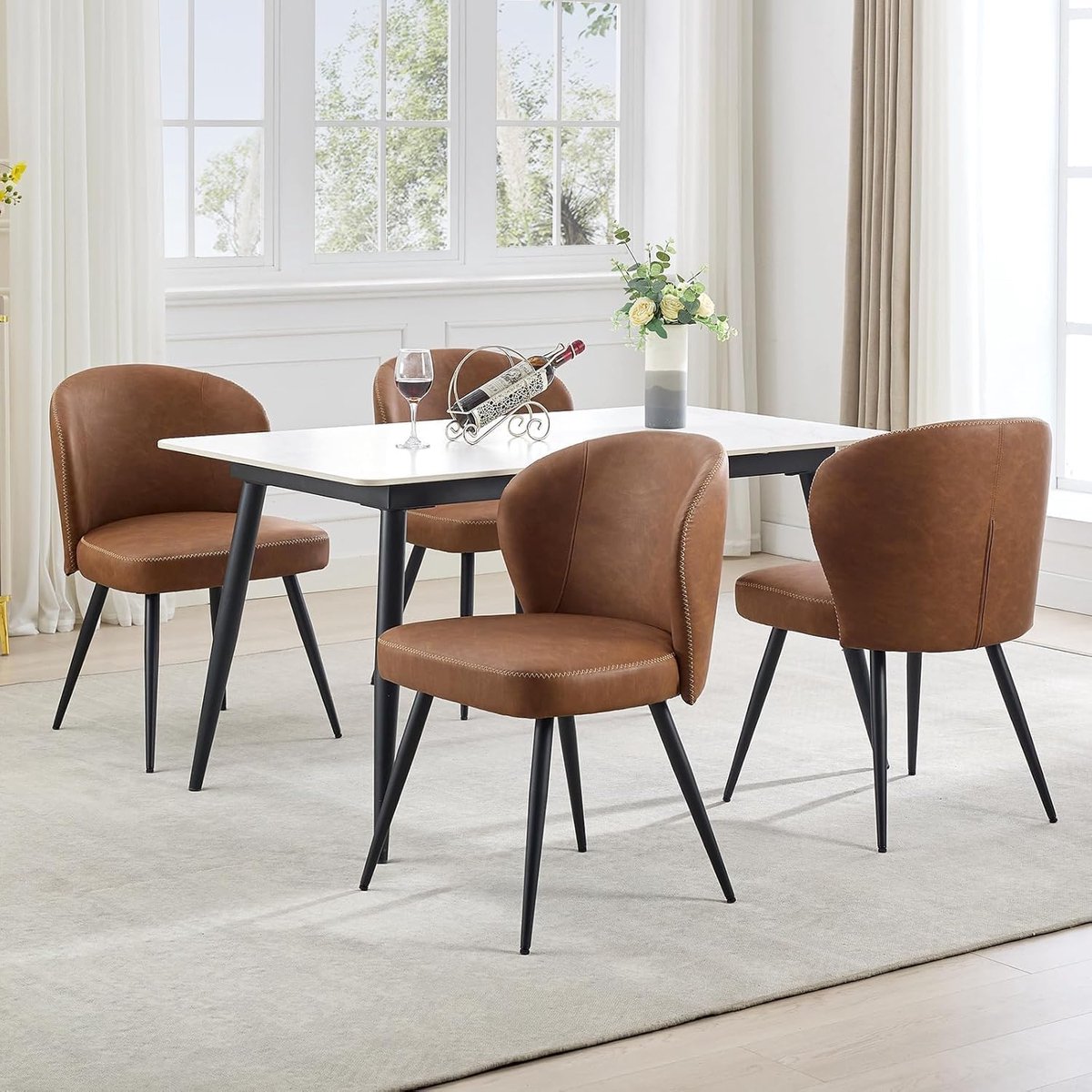 Eetkamerstoelen Set van 4 - Bruin Kunstleer Stoelen Metaal 120kg