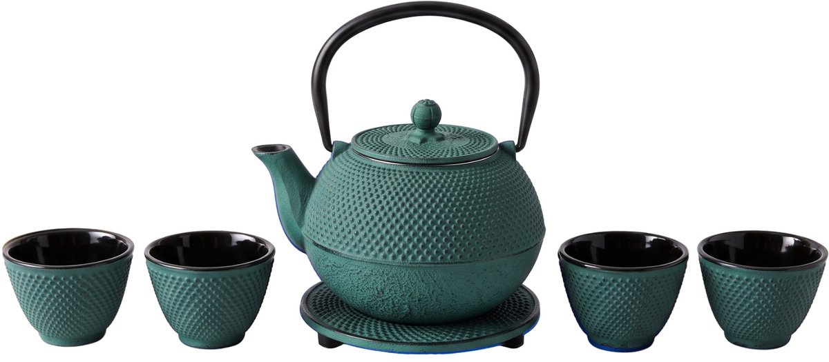 Gietijzeren theepot met zeef, kopjes en onderzetter SONO, 1,2 l