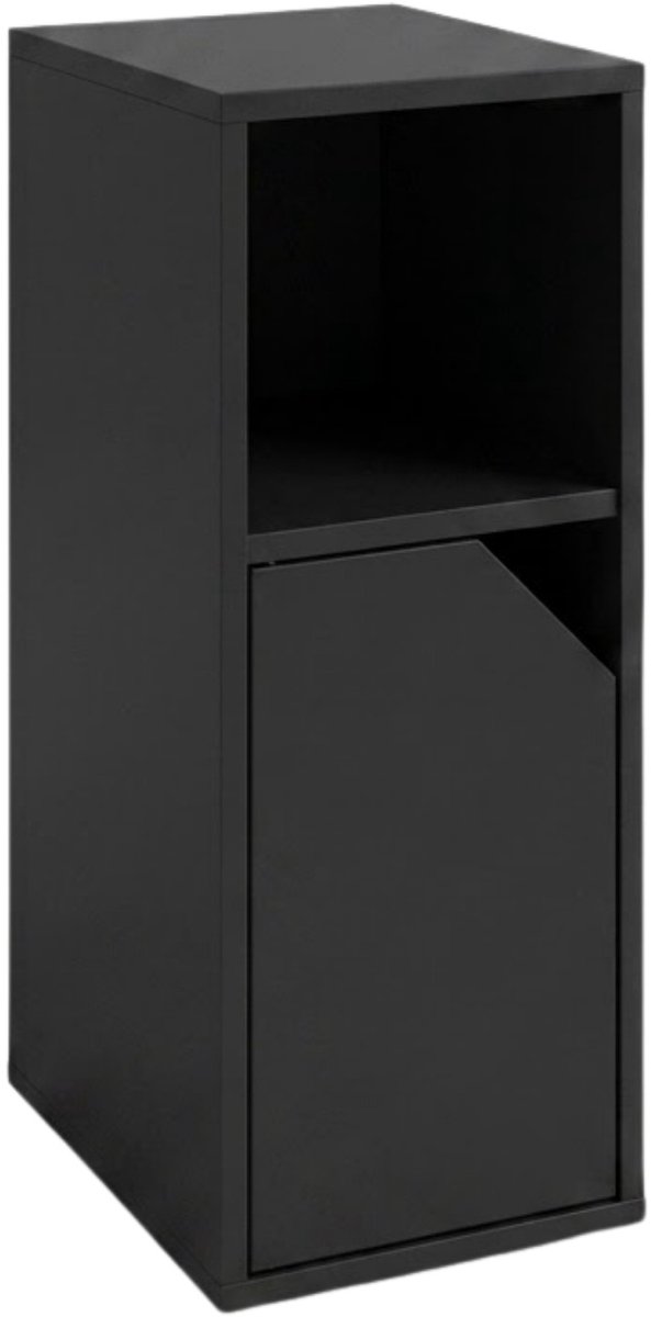 Smalle kast met deurtjes, open nis en plank in het midden, 25 x 34 x 61,5 cm