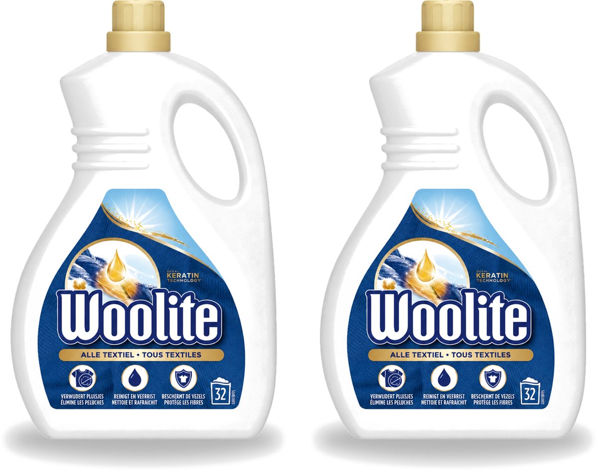 2 x Woolite Textile - Vloeibaar Wasmiddel - Met Keratine - Textiel Was - 32 Wasbeurten - 1,9L - Voordeelverpakking - 2 stuks