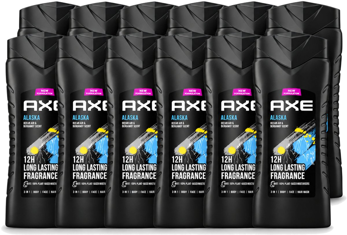 12 x Axe XL - 3-in-1 Douchegel - Alaska - Ocean Air & Bergamot - 12hrs Long Lasting Scent - 400 ml - Voordeelverpakking - 12 stuks