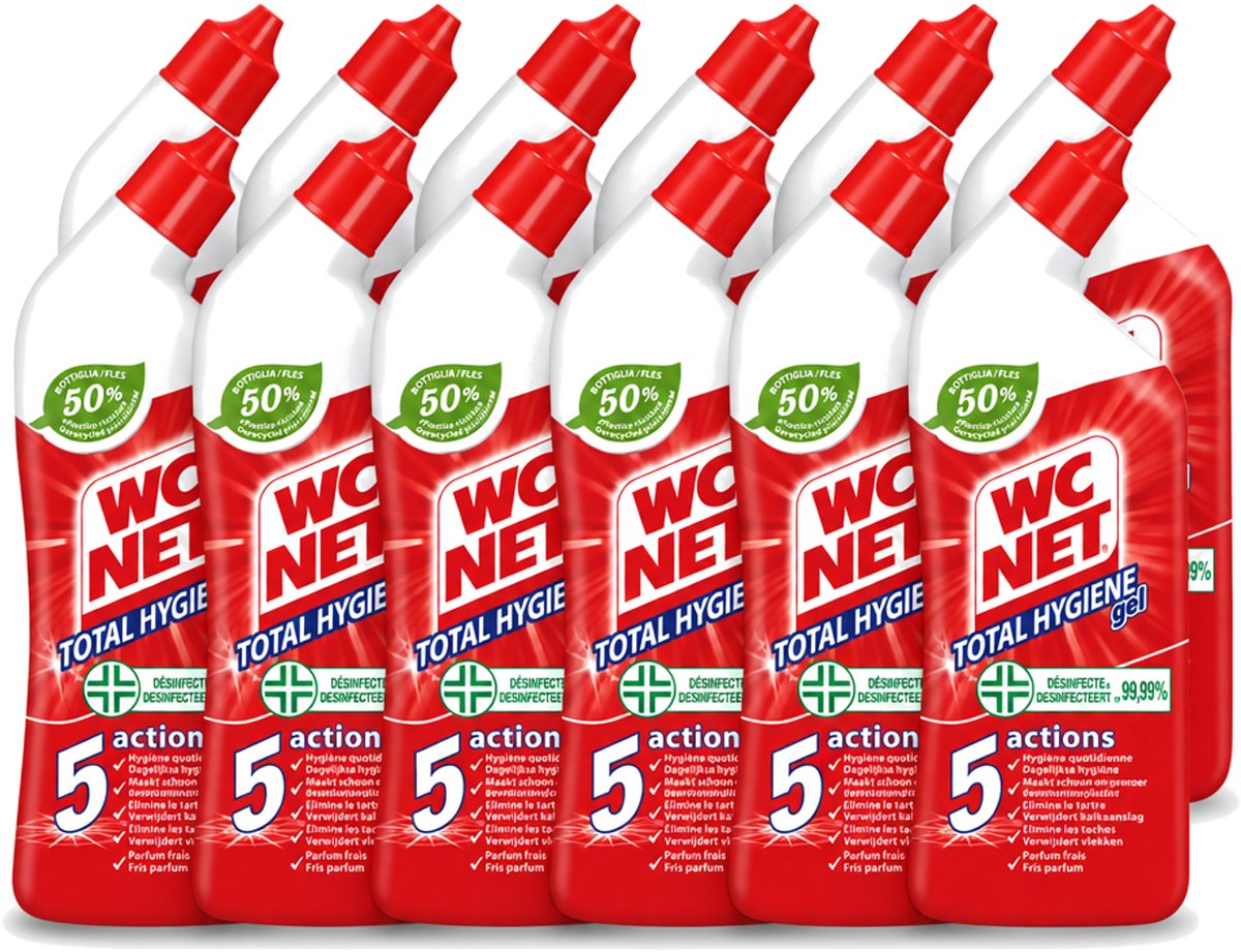 12 x WC Net - Toiletreiniger - Gel - Ontkalkt En Verwijdert Vlekken - 750 ml - Voordeelverpakking - 12 stuks