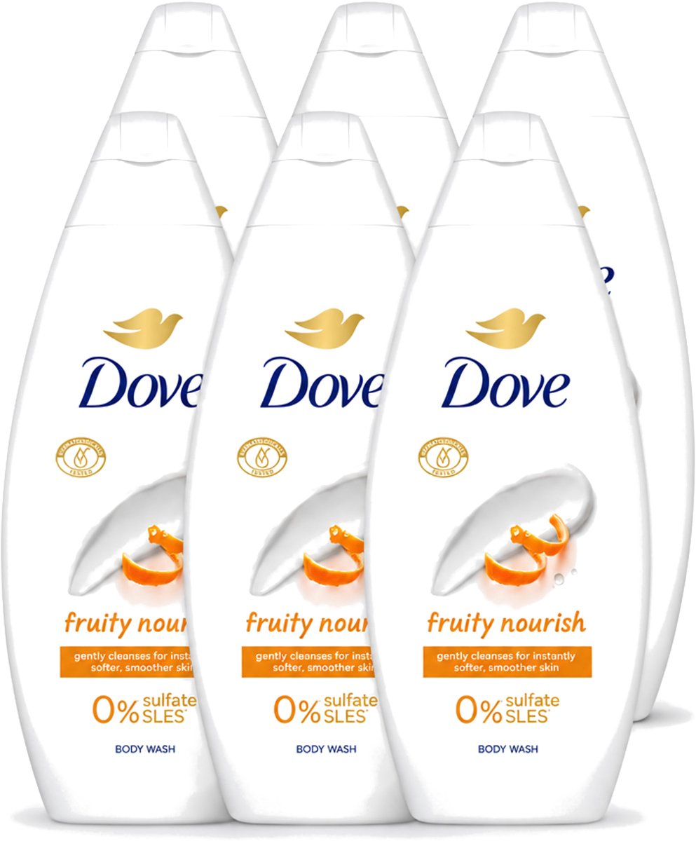 6 x Dove Fruity Nourish - Douchegel - Sulfaatvrij - 250 ml - Voordeelverpakking - 6 stuks