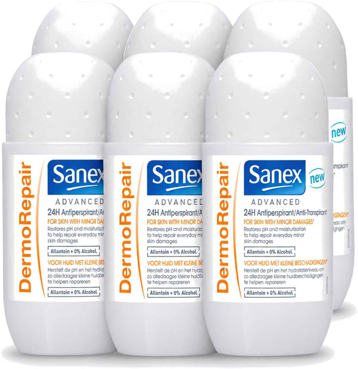 6 x Sanex Advanced - Dermo Repair - Deodorant Roller - 24h Anti-Transpirant - 0% Alcohol - 50 ml - Voordeelverpakking - 6 stuks