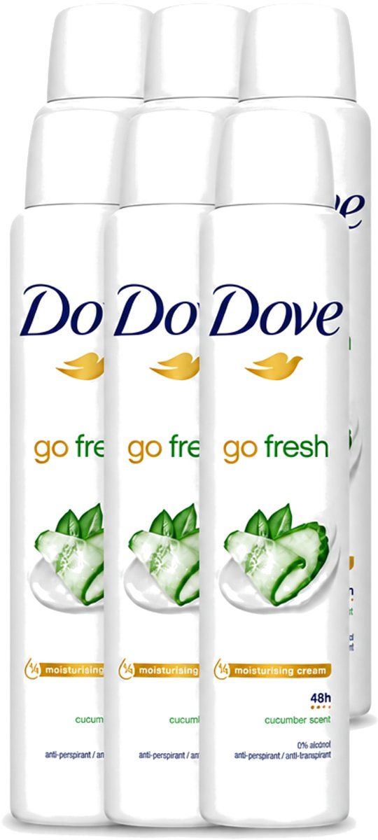 6 x Dove Go Fresh - Deospray - Groene Thee & Komkommer - 200 ml - Voordeelverpakking - 6 stuks