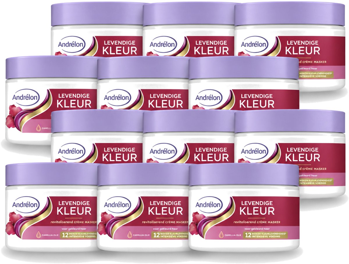 12 x Andrélon – Crème Haarmasker – Levendige Kleur – 300 ml - Voordeelverpakking - 12 stuks